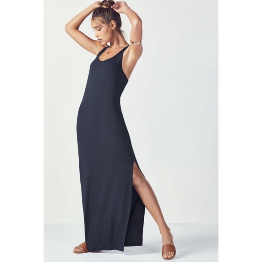 Navy Blue Racerback Slit Leg Tank Maxi Dress